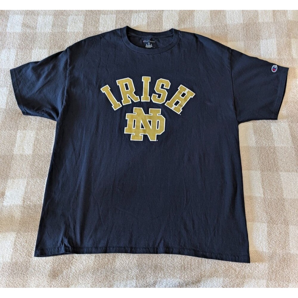 Champion Notre Dame Fighting Irish T Shirt Mens XL Navy Blue Gold Logo